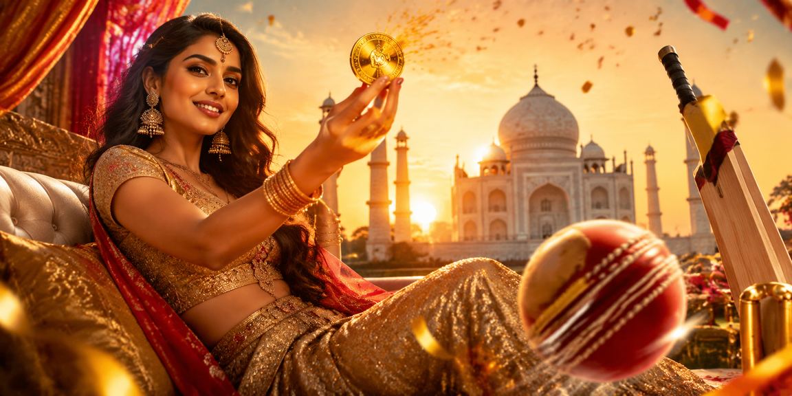 Indian live casino dealer welcoming players with cards and chips